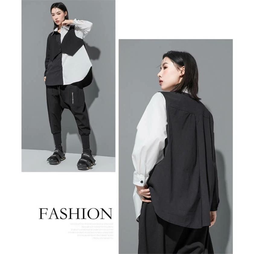 フェイクレイヤード シャツ レディース 配色 トップス ロング