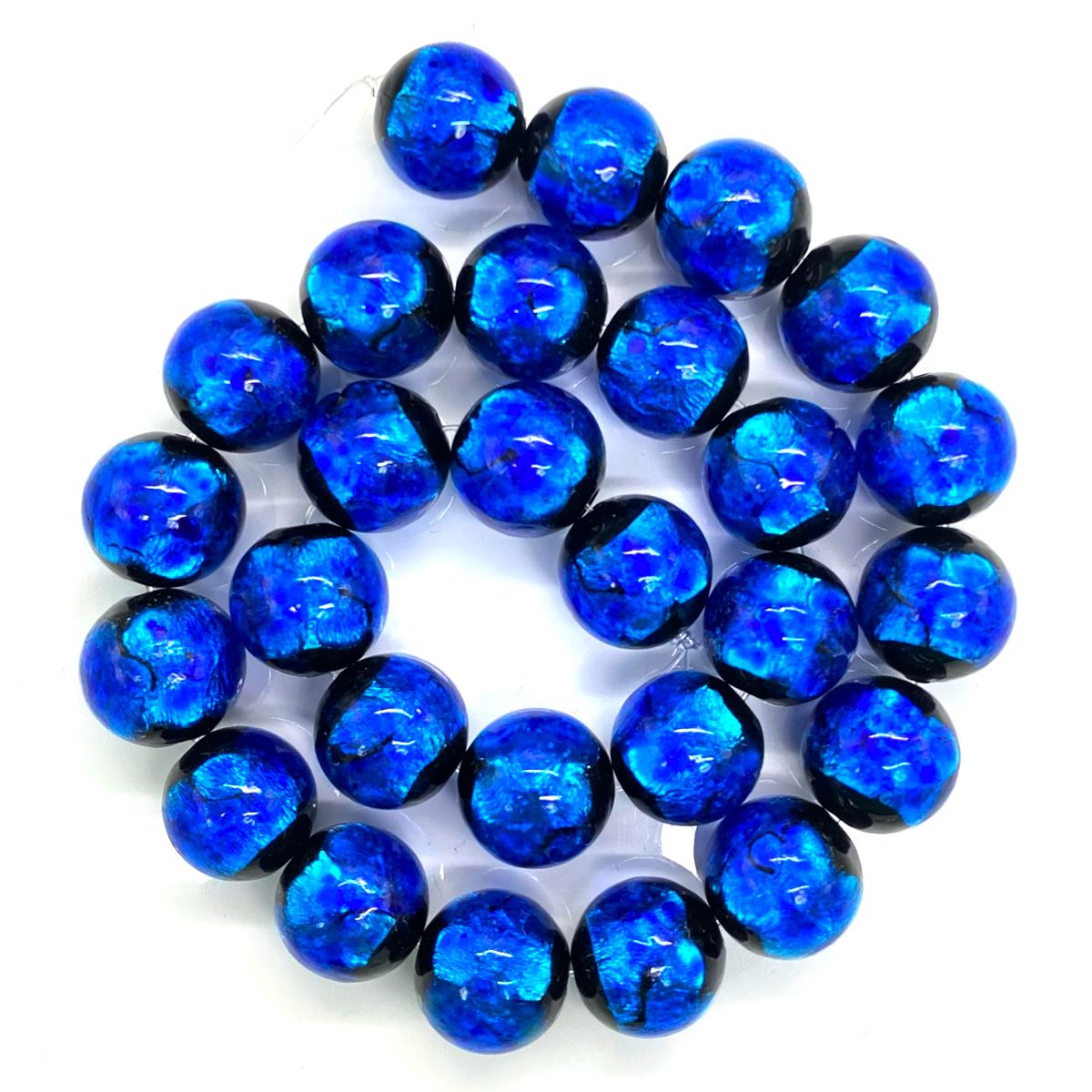 Sea drop 光る ホタルガラス ブルー 16mm 一連 27玉 連売り 約40cmビーズ 蓄光 青色 とんぼ玉 [005tt-16]