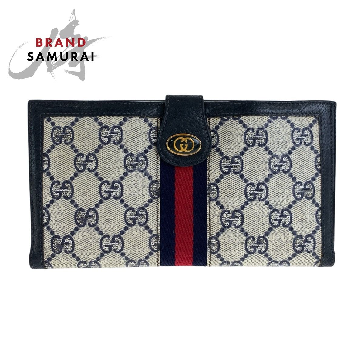 GUCCI グッチ 折り財布 スプリーム ネイビー シェリーライン オールド 美品⑥Gucci オールドグッチ シェリーライン GG 2つ折り財布