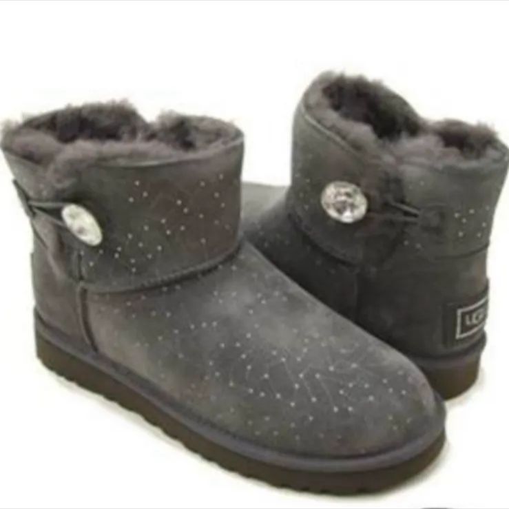 UGG アグ MINI BAILEY BUTTON BLING CONSTELLATION ショートブーツ ムートン 天体 サイズUS6-23cm グレー