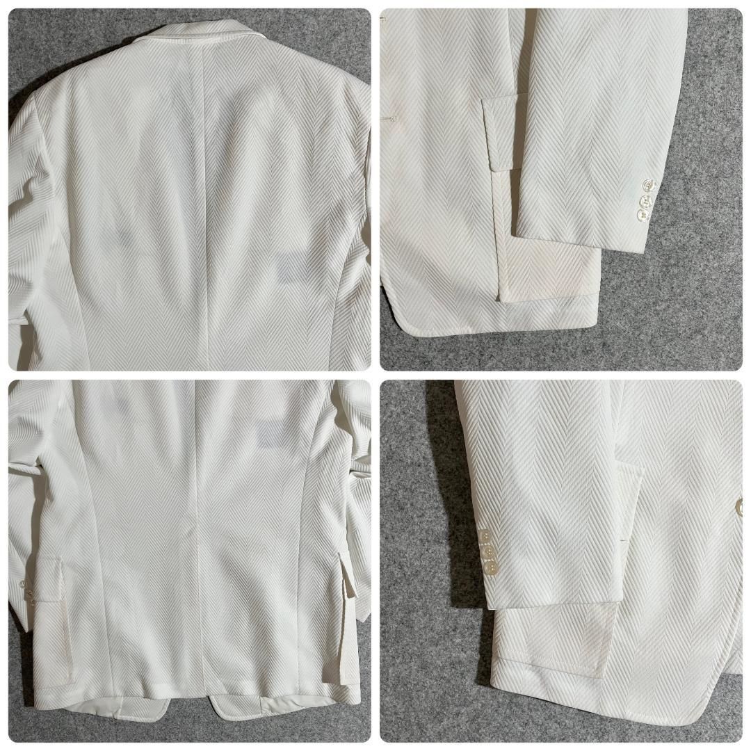 【vintage】大判 ワイドヘリンボーン テーラードジャケット 白 XL