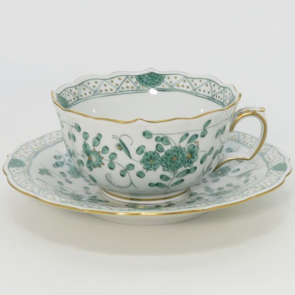 マイセン　MEISSEN  インドの華  ティーセット　リッチグリーン　一級品 マイセン インドの花(グリーン) ティー/コーヒー兼用カップ＆ソーサー