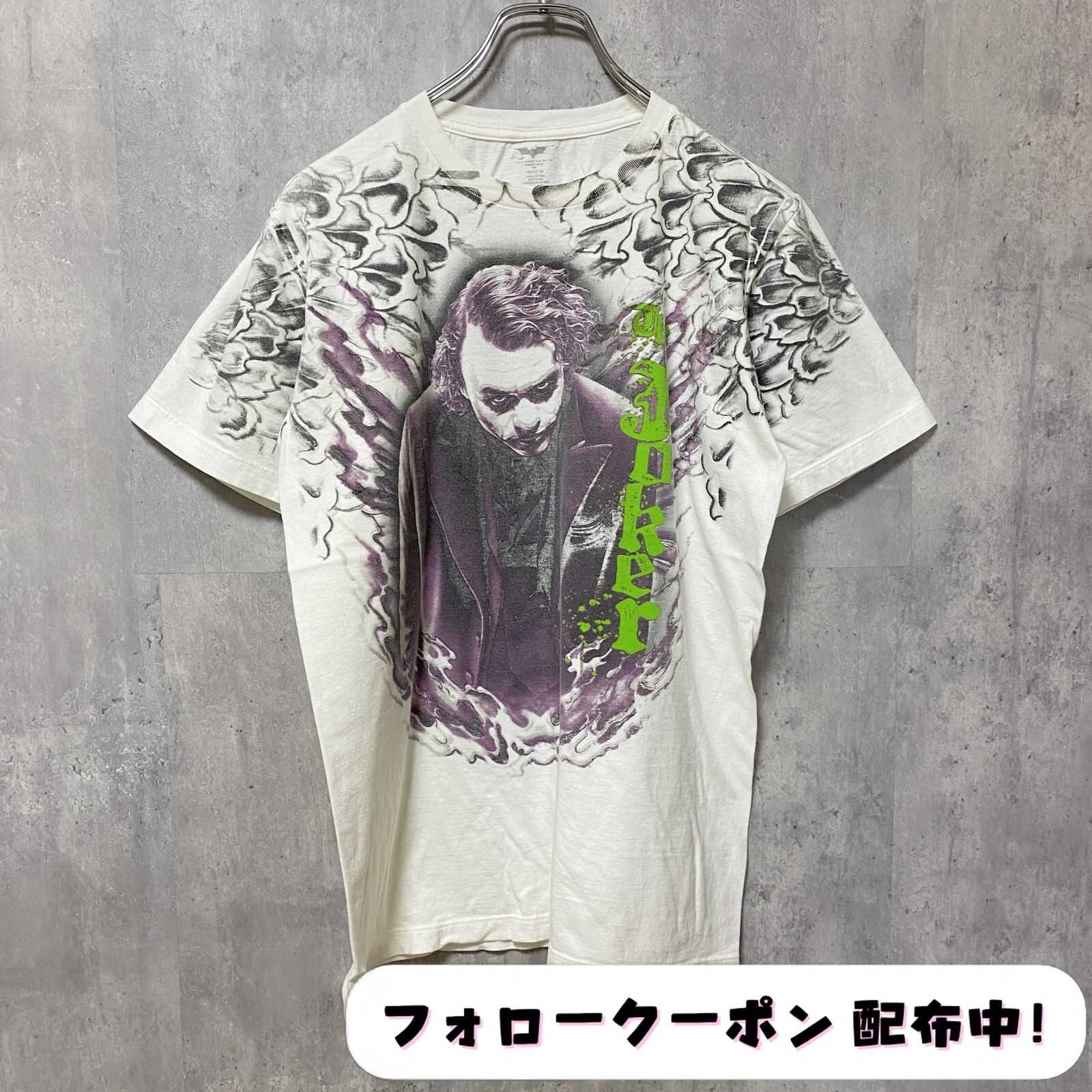 古着 used　JOKER　映画　The Dark Knight　半袖ムービープリントTシャツ　白　ホワイト　レトロ　デザイン　個性的　クルーネック　春夏服