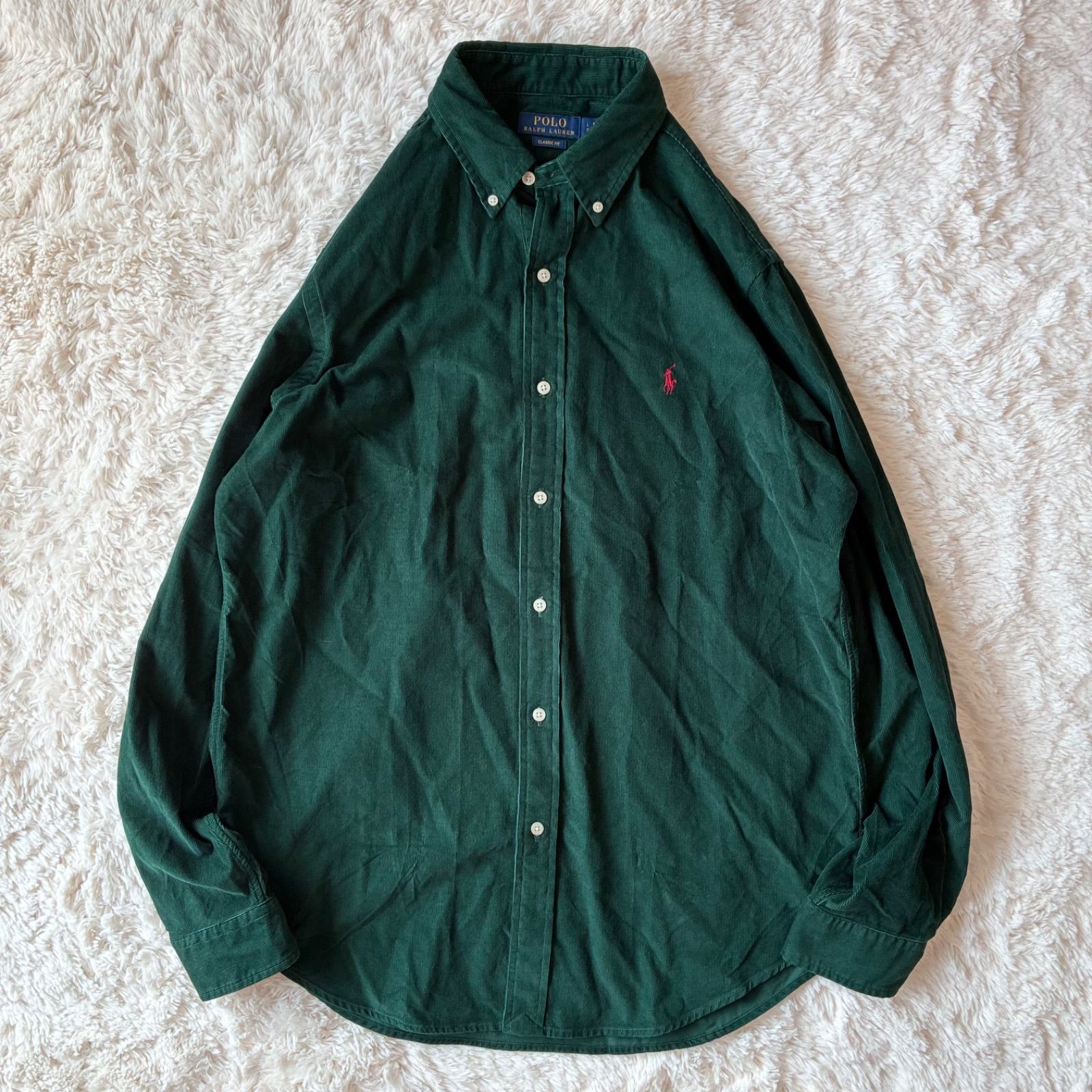 ポロラルフローレン Polo Ralph Lauren コーデュロイコットンシャツ L S BD classic fit Lサイズ 赤ポニー刺繍