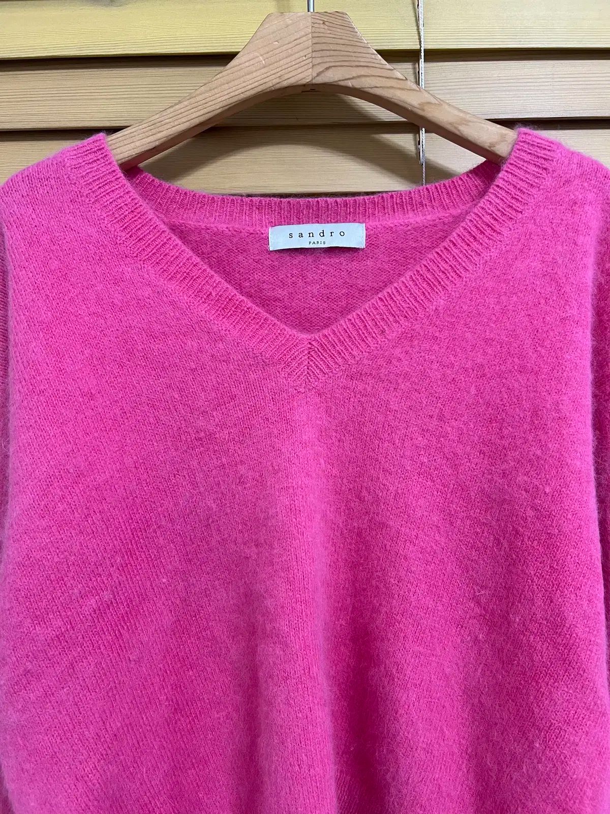 SANDRO サンドロ レディース ピンク アンゴラ Vネックニット 80