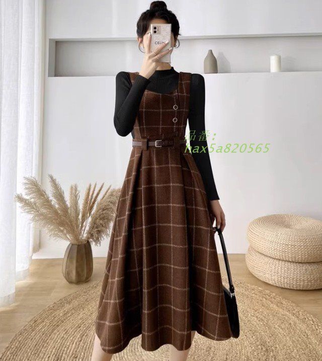 チェック柄 ジャンパースカート 秋冬 フAライン ワンピース レディース レディース ジャンスカ 冬 クラシカル ミモレ丈 フェミニン 大きいサイズ レトロ 秋 hax5a820565