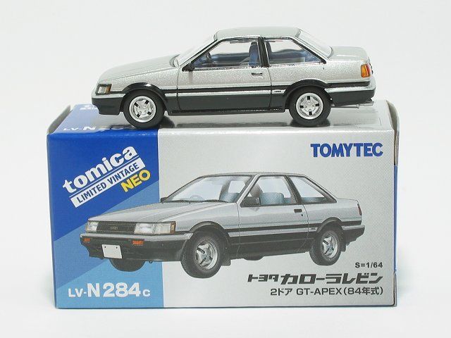 トヨタ カローラレビン 2ドア GT－APEX（銀／黒）84年式 LV-N284c【トミーテック社1/64ミニカー】【トミカの時】