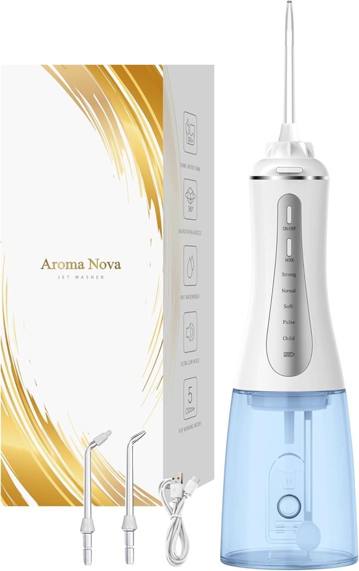 AromaNova 日本の歯科・医療の専門家5名監修 口腔洗浄器 ジェットウォッシャー IPX7防水 大容量(350ml 青)