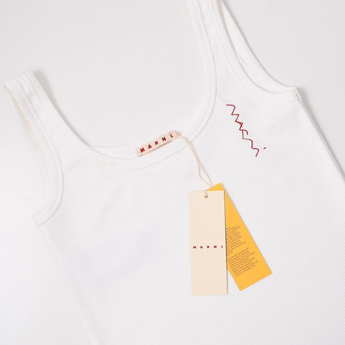 MARNI マルニ トップス タンクトップ THJE0348S0 UTC458 レディース ホワイト コットン スリムフィット リブ ロゴ刺しゅう 春夏 MARNI マルニ トップス タンクトップ THJE0348S0 UTC458