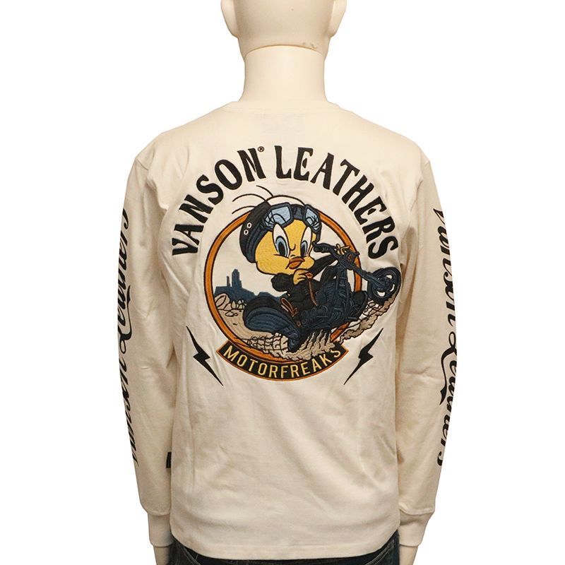 VANSON × LOONEY TUNES トゥイーティー × アメリカンバイク 刺繍 天竺 長袖 Tシャツ （ LTV-2401 ）