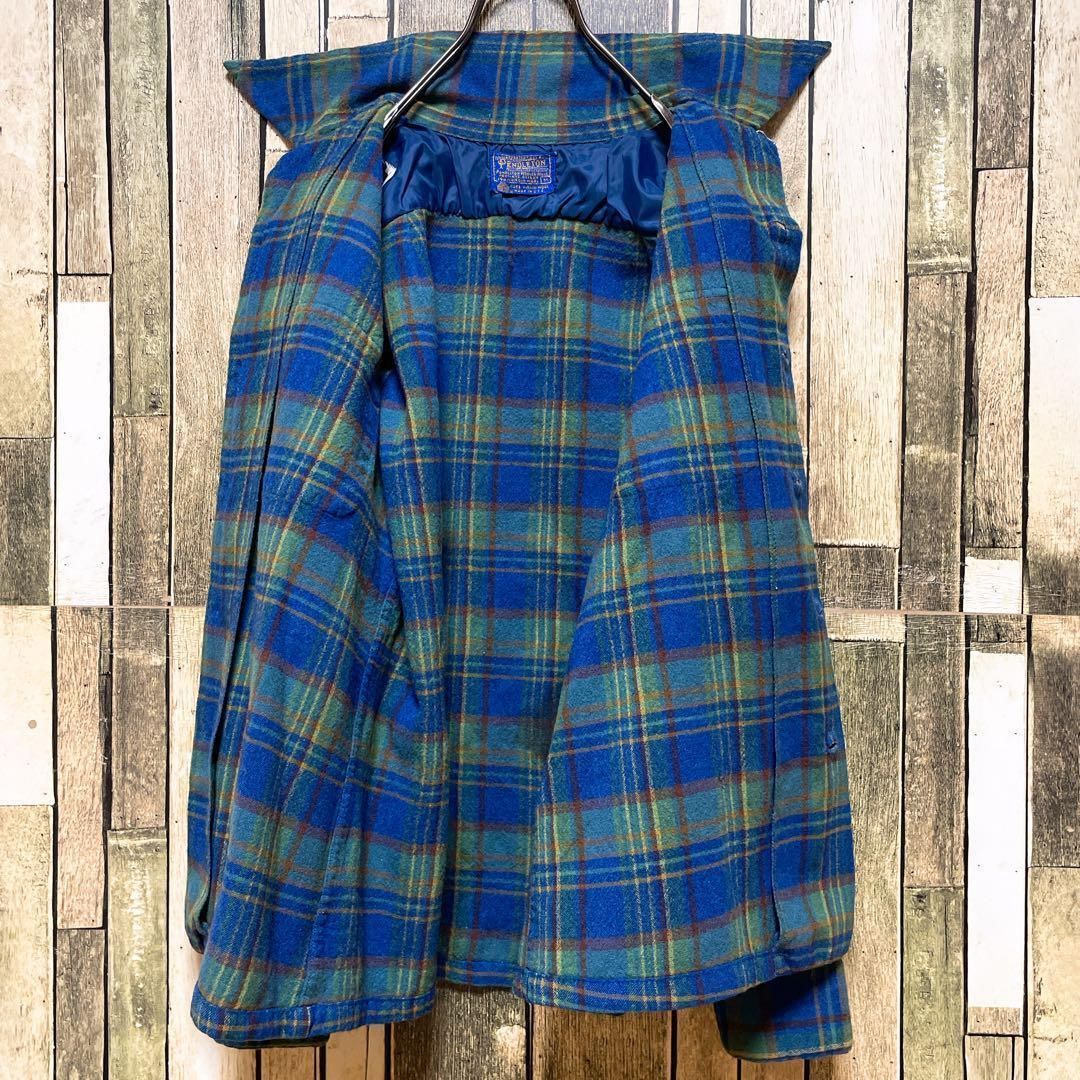 し*ん様 【美品】70s PENDLETON 青白チェック ネルシャツ 70年代当時物》ペンドルトン PENDLETON 緑青☆ネルシャツ S