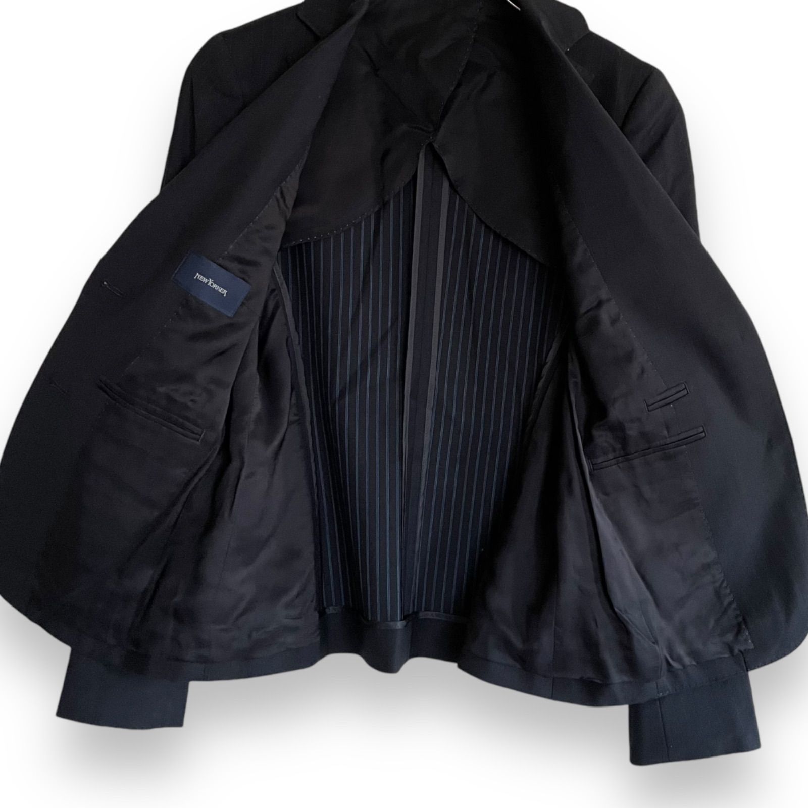 LARDINI ネイビー ストライプ テーラードジャケット NEW YORKER ニューヨーカー ブラック×ネイビーストライプ