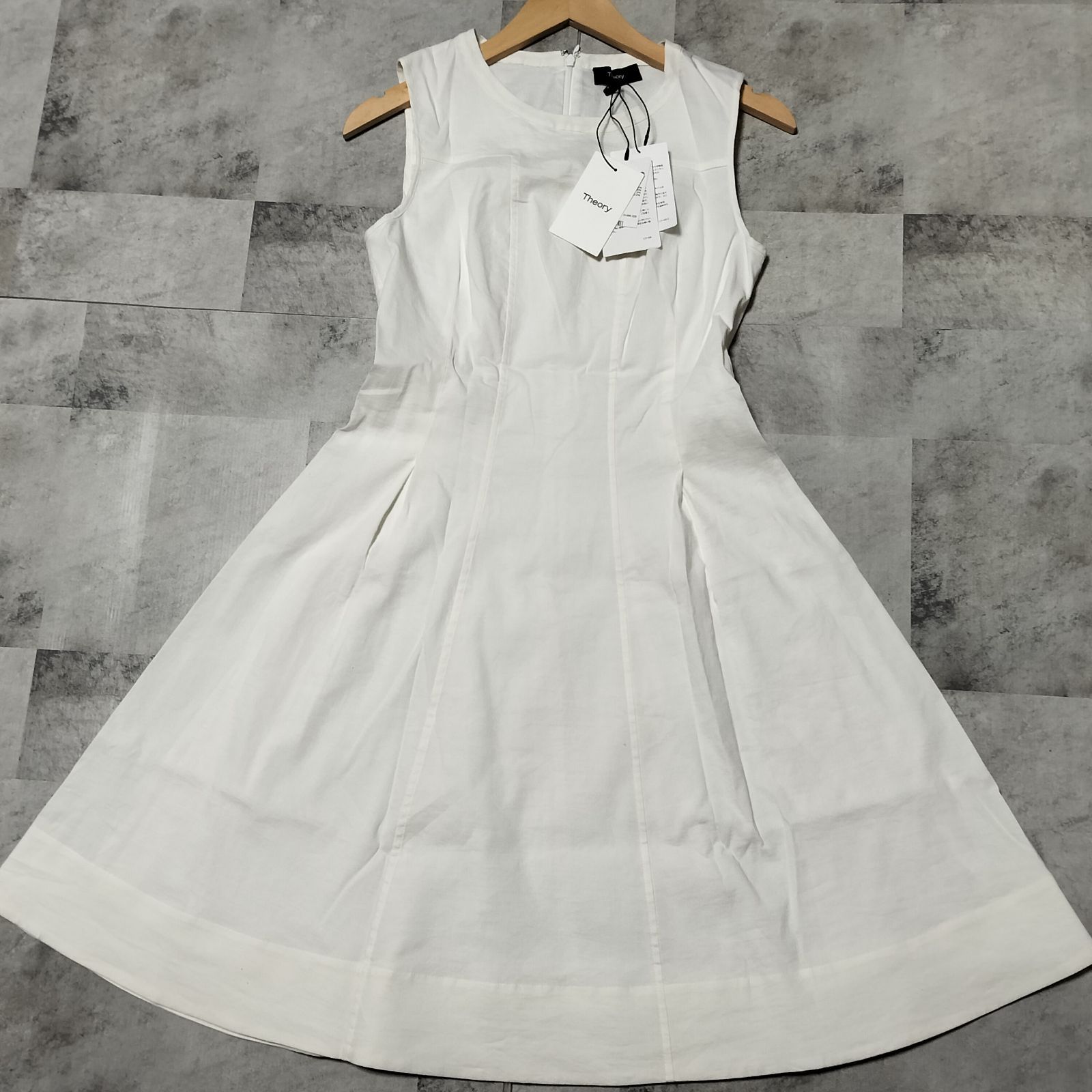 ♥品 Theory SL PEPLUM DR B サイズ2 リネン混 ノースリーブワンピース ホワイト レーヨン ノースリーブ インナーあり