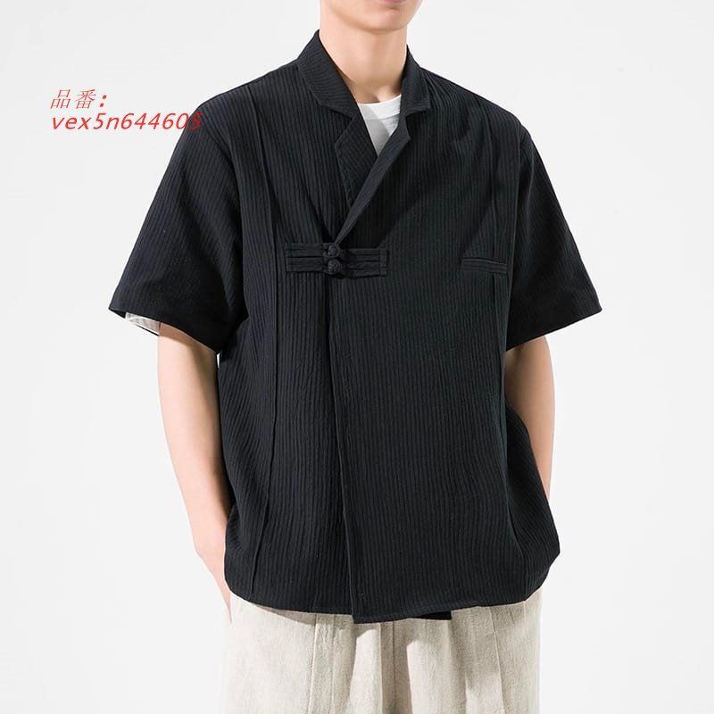チャイナ服 カジュアル チャイナシャツ チャイナ羽織 カンフー服 メンズ 中華風 男性用 五分袖 シャツ襟 チャイナボタンピケ vex5n644605