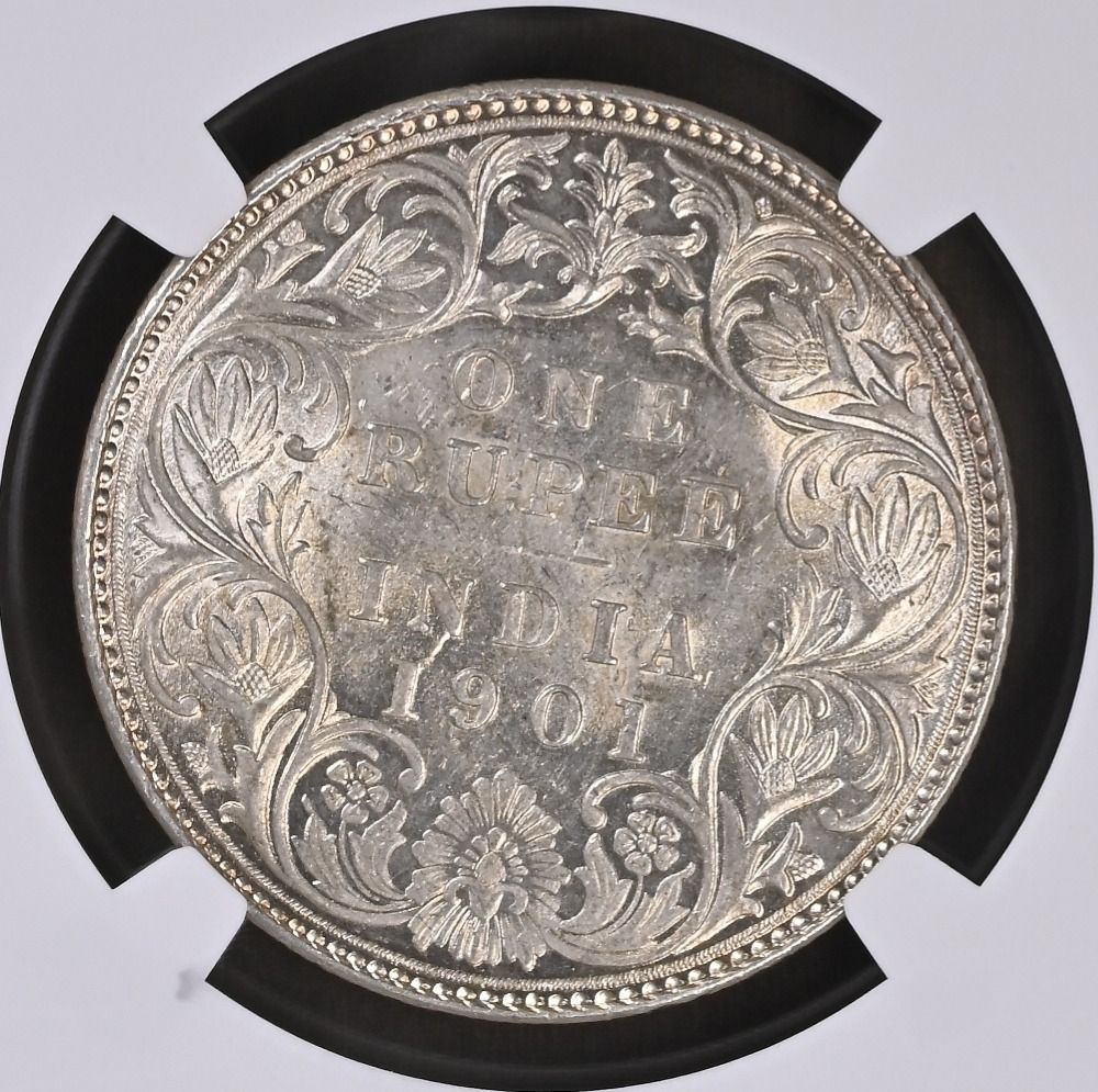 1901年 イギリス領インド 1ルピー銀貨 ヴィクトリア女王 年銘 ボンベイ造幣局 NGC MS62