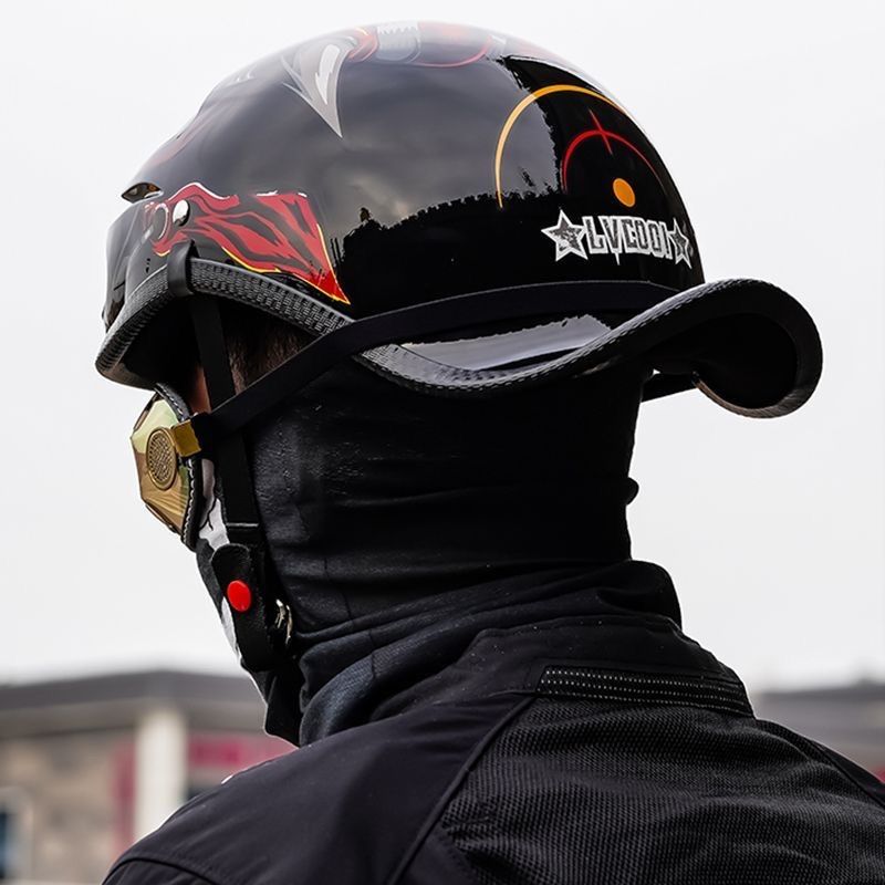 LV7COOL 鬼の顔 半帽ヘルメットダックテールハーフヘルメット半