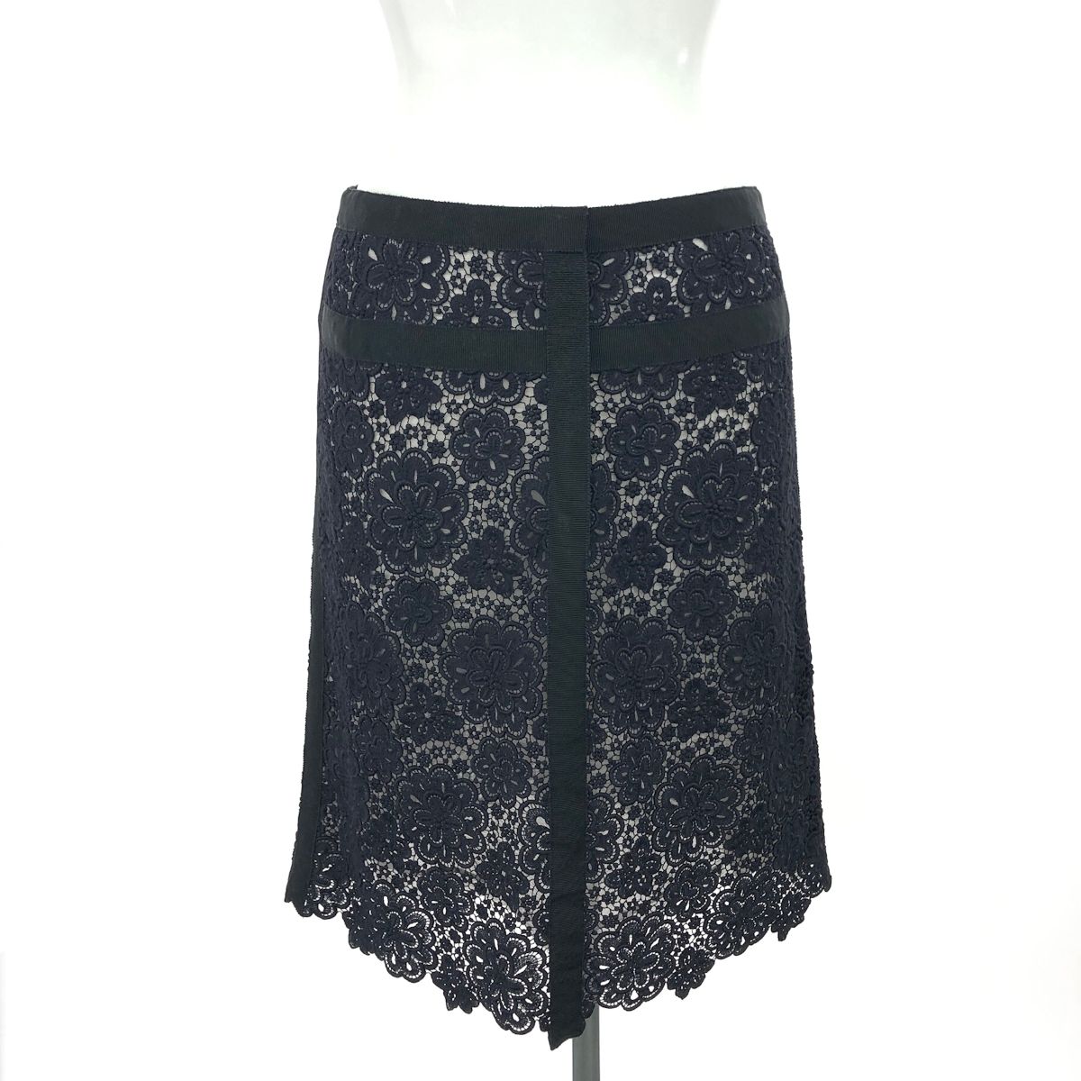 CHANEL シャネル スカート サイズ 38 ココマーク 花柄 レース グログランテープ 04PP23475V1479 94305 ブラック レディース 240001165624