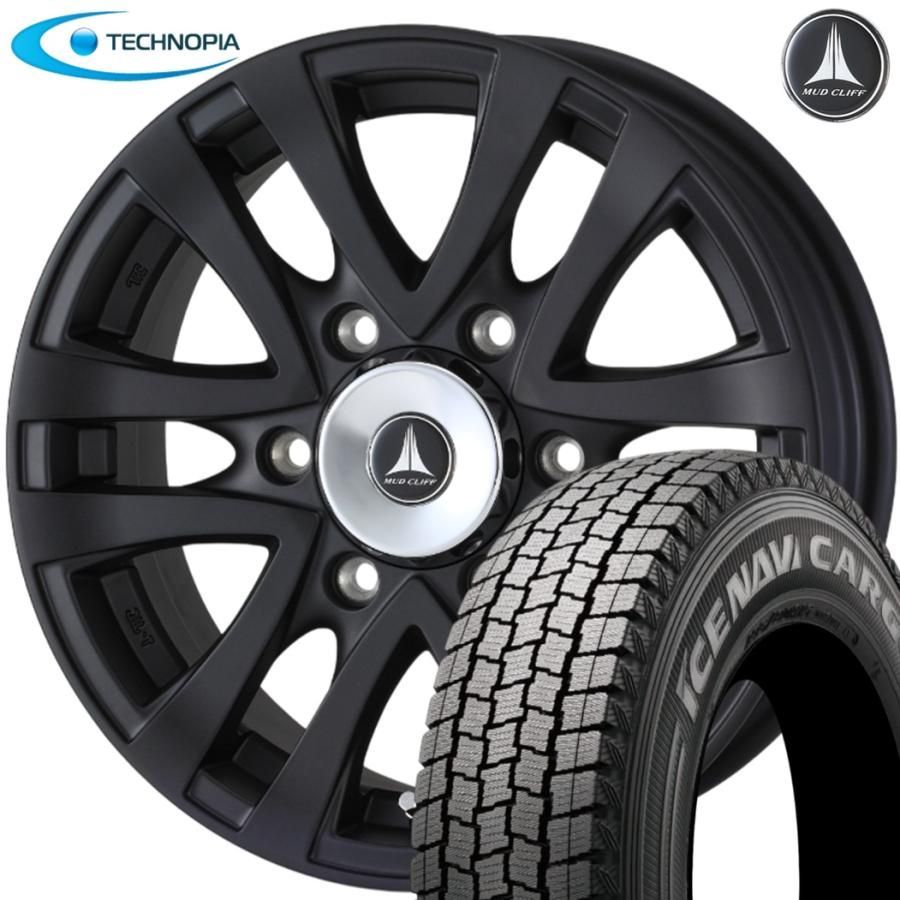 期間 スタッドレス テクノピア MUD CLIFF マッドクリフ 15ｘ6.0 ＋33 6H 139.7 マットブラック ｘ４本 製アイスナビカーゴ 195 80R15