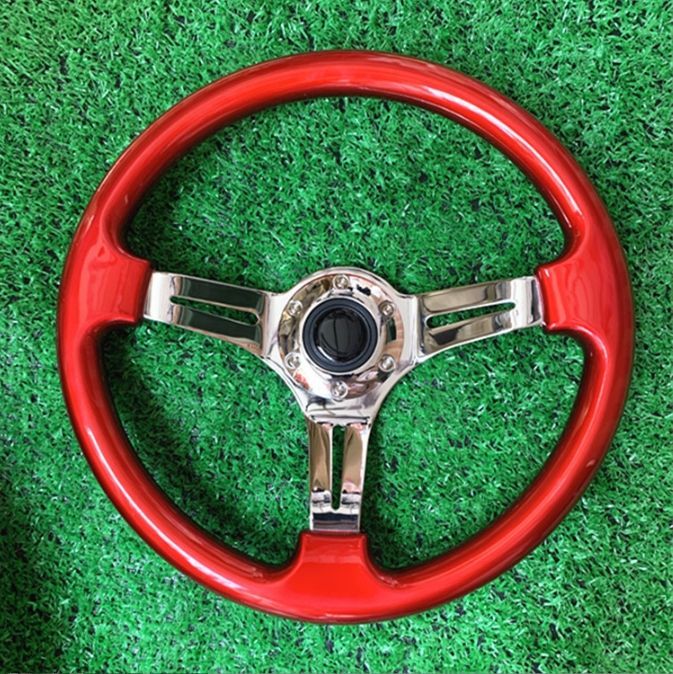 14インチ ステアリング ハンドル JDM スタンス ヘラフラ USDM 35cm ピッチ ディープデッシュ スポコン キャンディレッド