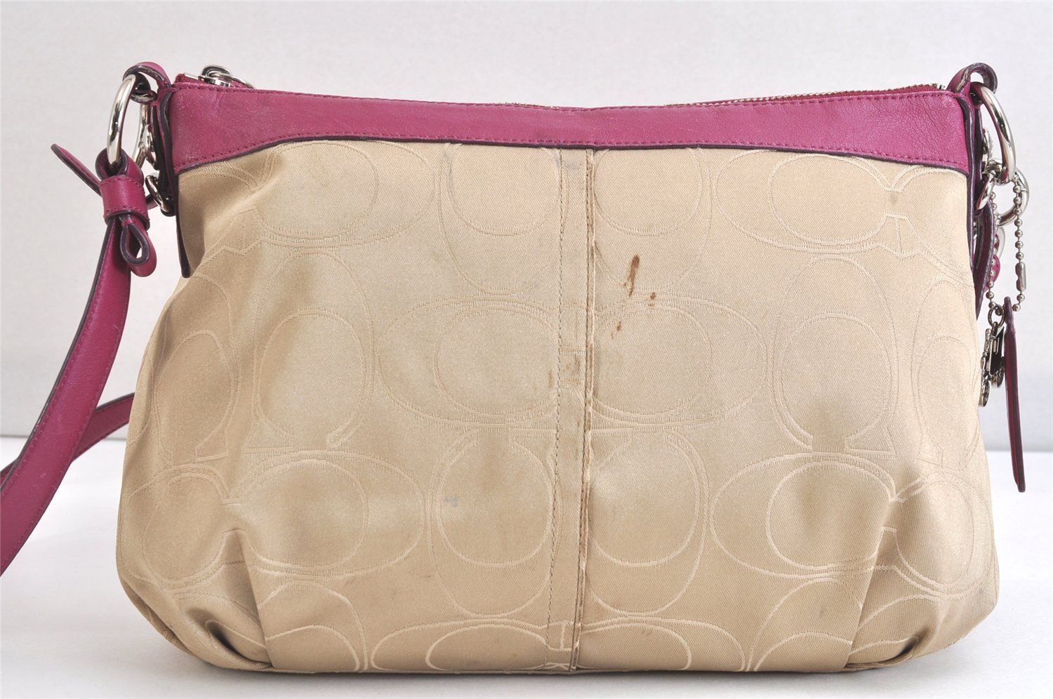 COACH コーチ シグネチャー ショルダークロスバッグ キャンバス レザー 15760 ベージュ 2830N