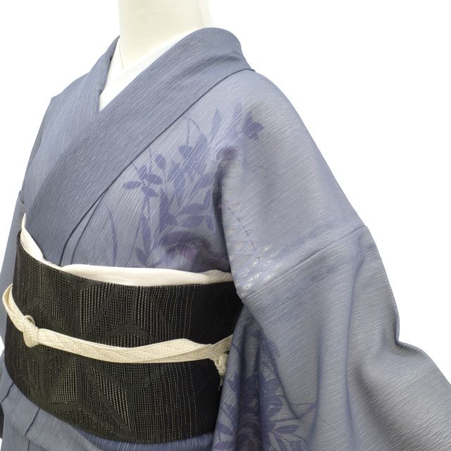 正絹　袷　付け下げ　ブルーグレイに花模様 新古品】 紗袷 訪問着 着物 未使用 紗合わせ フォーマル 正絹