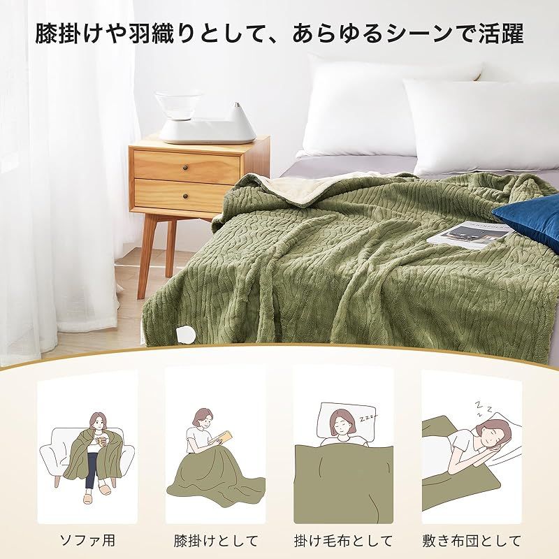 エペイオス Epeios 電気毛布 掛け敷き兼用 188x130cm 1-12時間タイマー付き 洗える 9段階温度調節 ぬいぐるみ生地 ダニ退治 省エネ シングル 電気ブランケット ひざ掛け 防寒対策 両面使え フォレストグリーン シュガークッキー 0 WWW_KANDAIZUMI_COM