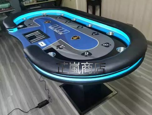 ポーカーテーブル トップ カップホルダー付き カジノ テキサスホールデム 10人 ホールデムサイコロ カジノ用品 240X120cm Blue