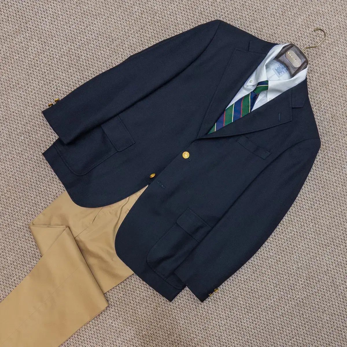 美品 ジェイプレス ジャケット ブレザー 紺ブレ 金ボタン 背抜き 段返り M