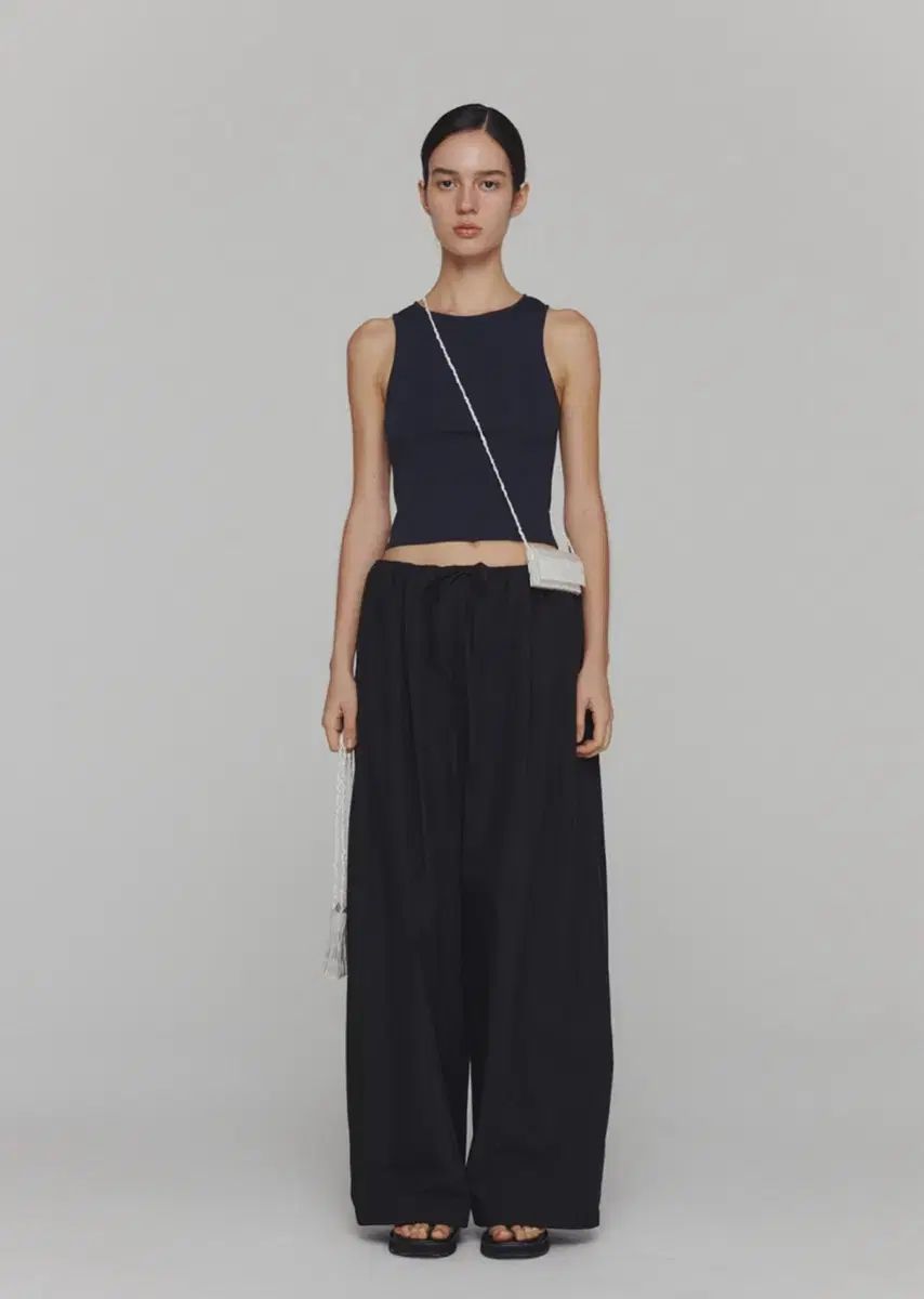 Cotten banding wide pants