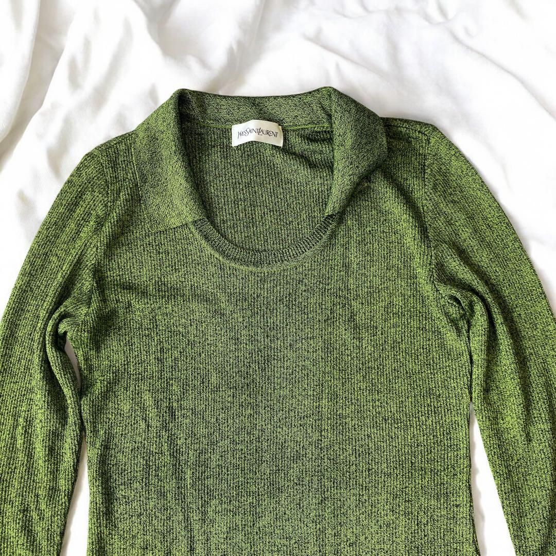 緑色 ニットワンピース 長袖 イヴ サンローラン ロング ドレス M〜L