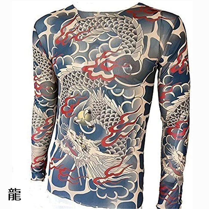 タトゥーTシャツ ロングスリーブ Tシャツ 長袖 入れ墨風 メンズ