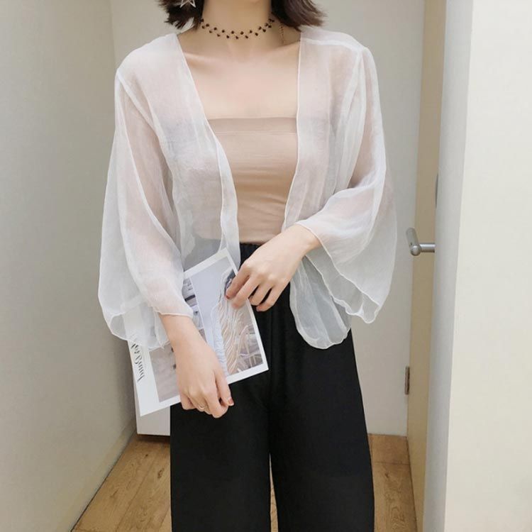 サマーカーディガン 薄手 レディース シフォン カーディガン 春夏 透け感 薄手 ショート丈 ショートカーディガン 袖なし レース お洒落 キレイめ フェミニン 送料無料 サマーカーディガン 薄手 レディース シフォン