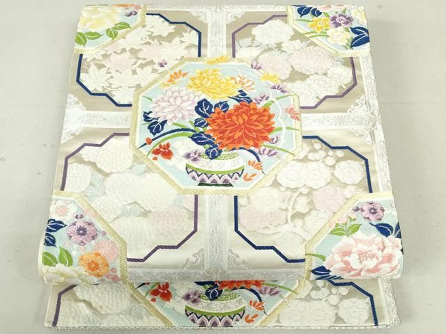 平和屋着物●西陣河村織物謹製・手織り　六通柄袋帯　唐織　歌楽殿　天井草花文　金銀糸　正絹　逸品　DAAT2330qa 平和屋着物○西陣河村織物謹製・手織り 六通柄袋帯 唐織 歌楽殿 天井