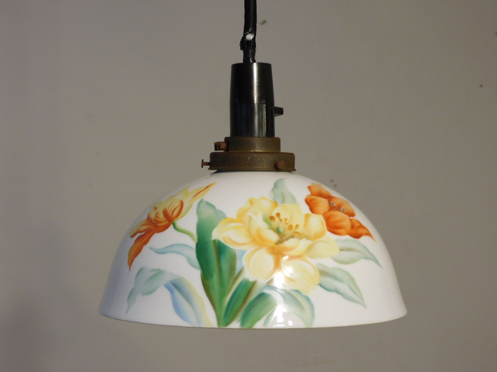 日陶 ノリタケ アールデコ 花の図 電笠 HK-a-05611 アンティーク 電傘 ランプシェード ランプセード 照明 ノリタケ