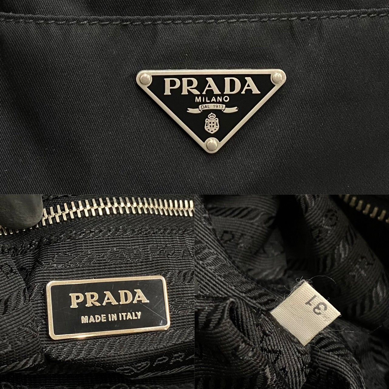 美品 PRADA プラダ 三角ロゴ 金具 ナイロン レザー 本革 トートバッグ