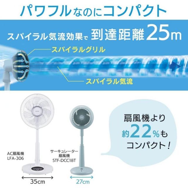 アイリスオーヤマ サーキュレーター 扇風機 STF-DCC18T-A ライトネイビー WOOZOO 上下左右首振り 30畳 パワフル送風 DCモーター リモコン付き