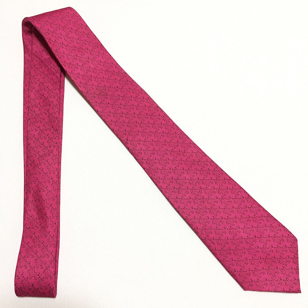 美品 エルメス HERMES ネクタイ シルク100% ピンク 総柄 2510-157