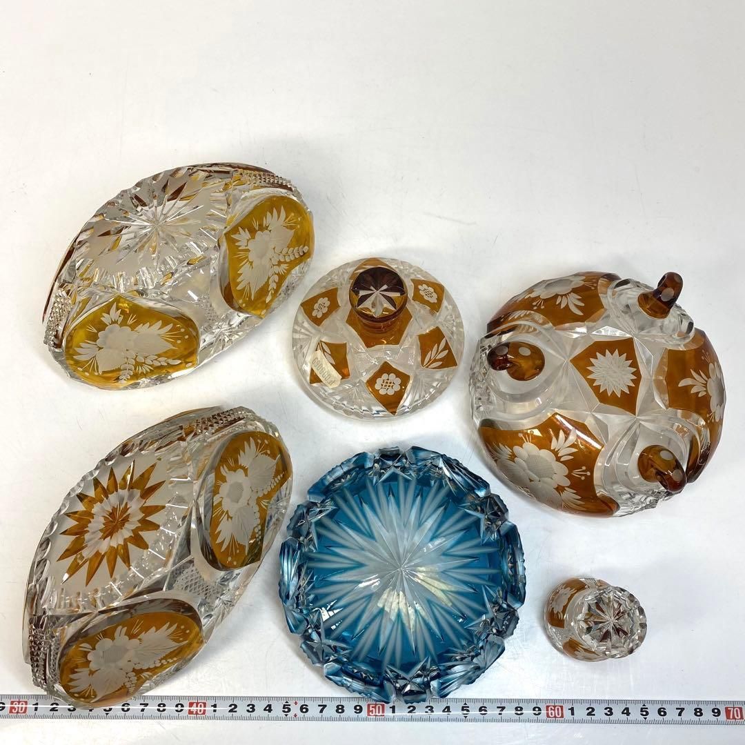 ギヤマン 切子 ハンドカットグラス セット 直径4~16㎝ 東山6-0210⑤