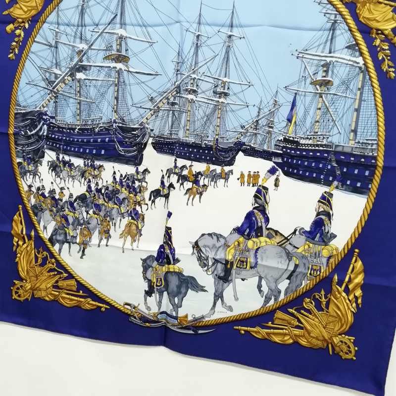 エルメス HERMES カレ90 MARINE ET CAVALERIE 海と騎兵隊 シルク 大判