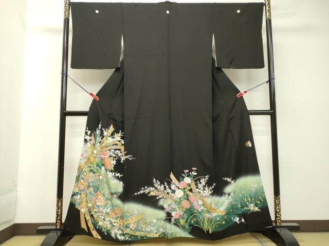 人気特価をすべて 平和屋着物○豪華黒留袖 暈し染め 束ね熨斗草花文 駒刺繍 作家物 着物・浴衣