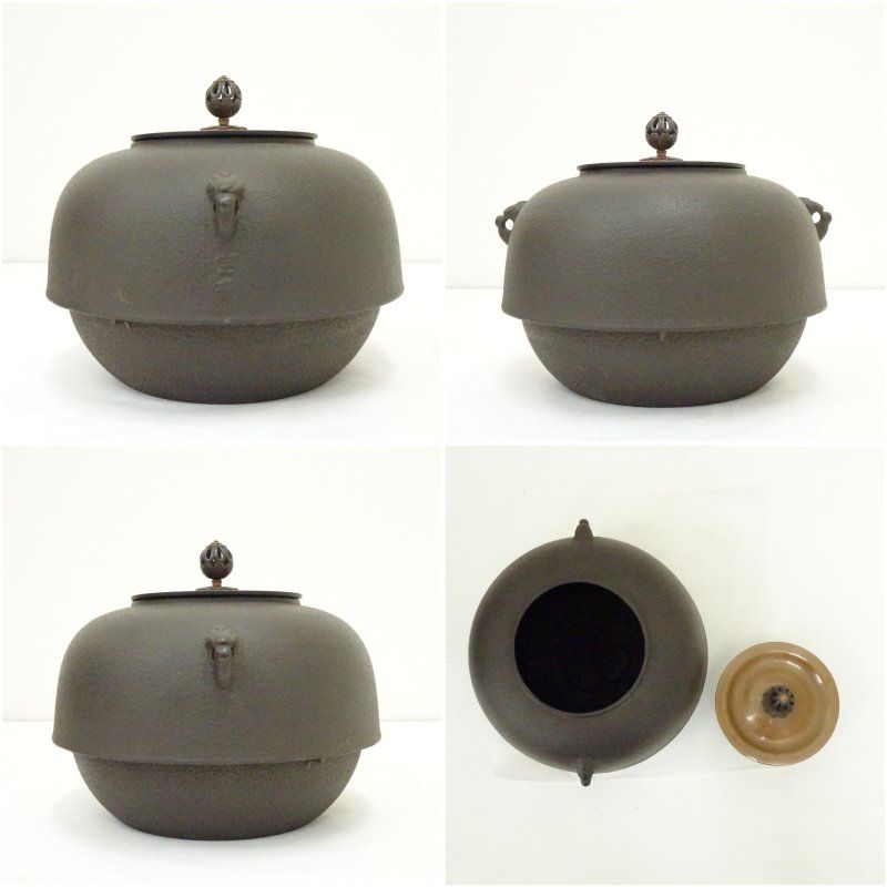 唐銅鬼面風炉 平丸釜添