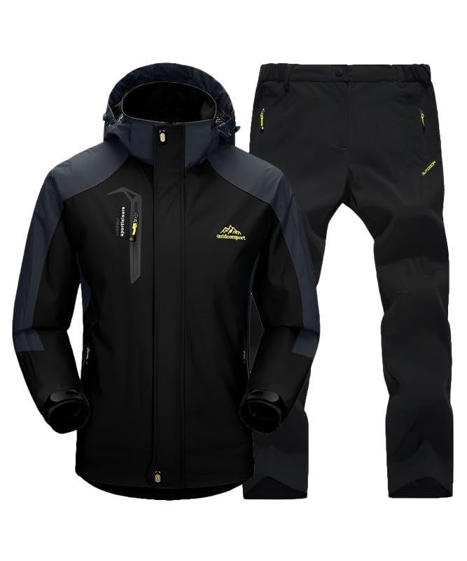 Four leaf 上下セット 撥水 レインコート レインウェア カッパ 防水 ウェア バイク 釣り 登山 キャンプ アウトドア サイクリング 防災 フード 耐水圧 13000mm メンズ セットアップ ブラック XL