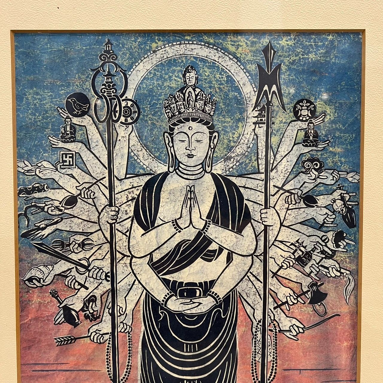 模写 千手観音菩薩 仏画 掛軸 仏教美術 仏教絵画 観音像 彩色和画 禅宗美術 法要インテリア