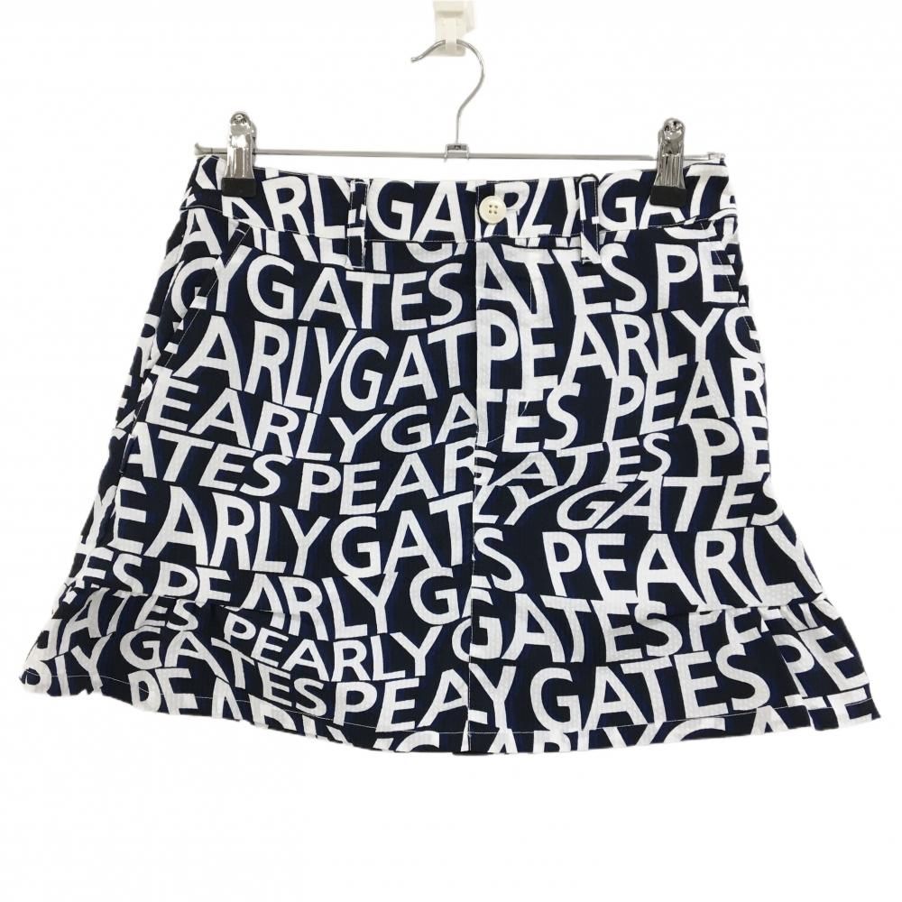 パーリーゲイツ スカート ダークネイビー×白 ロゴ総柄 サッカー生地 レディース 0 S ゴルフウェア PEARLY GATES