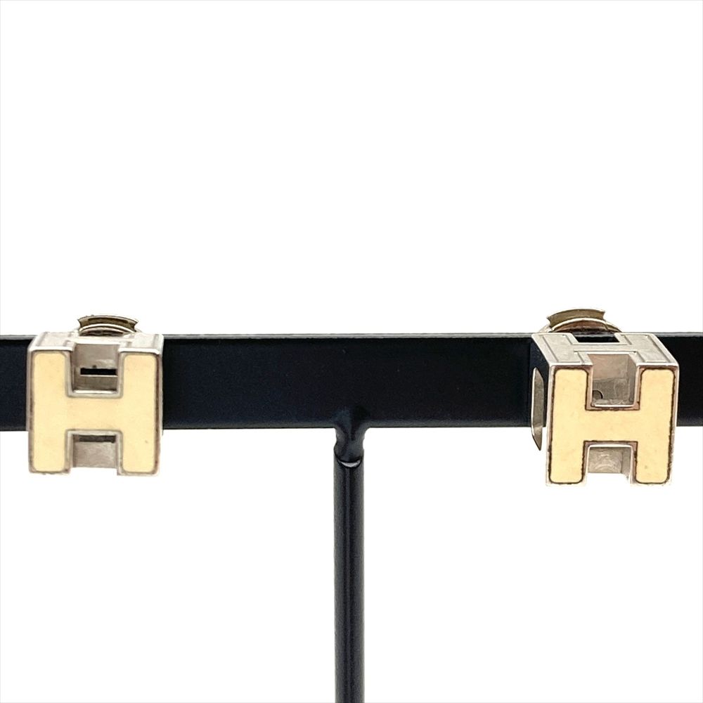 エルメス HERMES カージュ ドアッシュ Hキューブ ピアス メタル シルバー シルバー×ホワイト ユニセックス【】