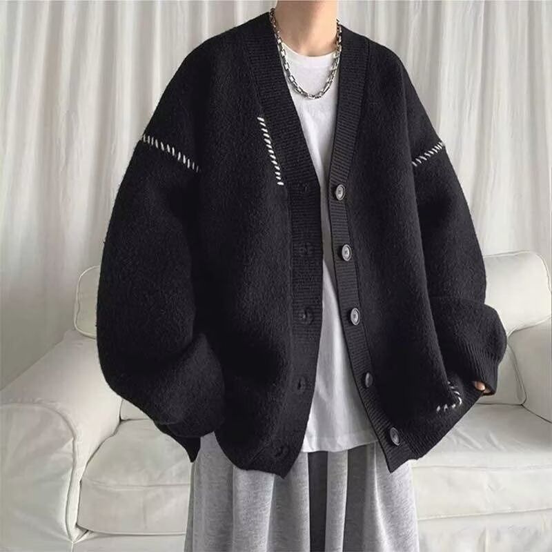 メンズ カーディガン ニット ステッチデザイン ゆったり 韓国