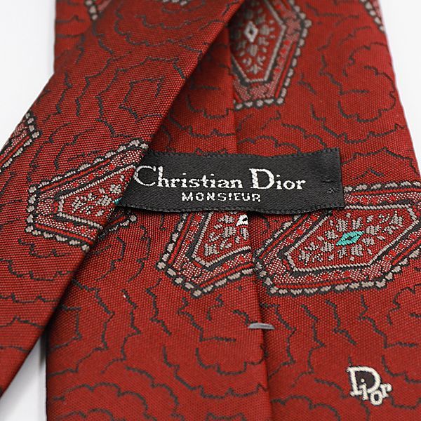 美品 クリスチャンディオール メンズネクタイ ボルドー ポリエステル95