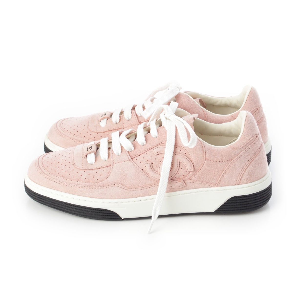 Chanel Pink Suede and Nylon CC Sneakers Size 10.5/41