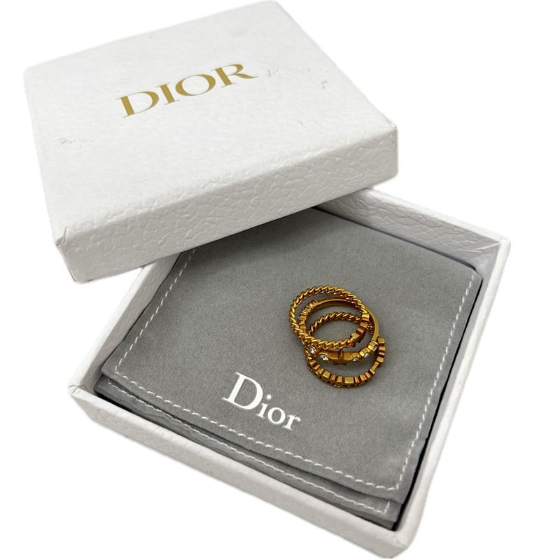 Dior　ディオール　リング　セット　ラインストーン　ゴールド　3連　重ね付け　3連リング　指輪　レディース　女性　ビジュー　14号　金色　L