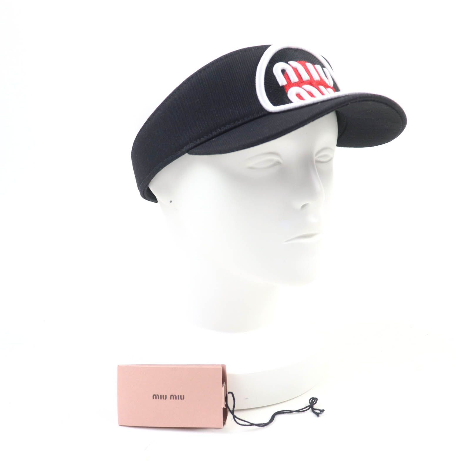 MIUMIU ミュウミュウ コットン100% ロゴワッペン付 サンバイザー ブラック M イタリア製 レディース